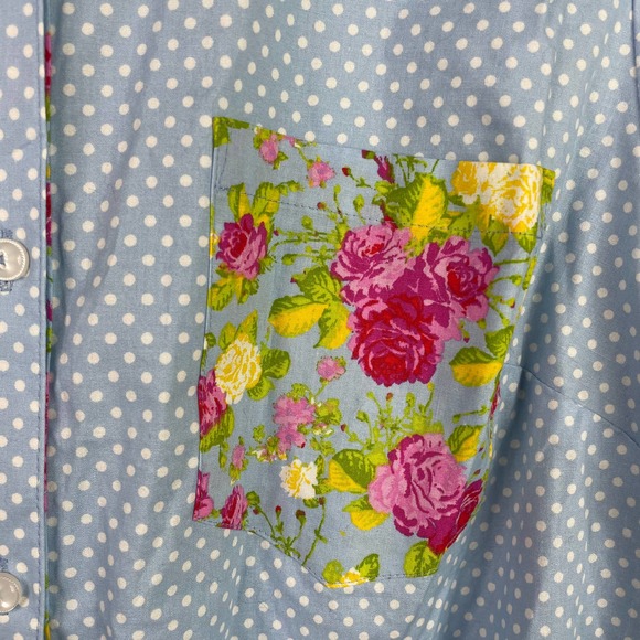 💥BOGO💥 Susan Graver Blue Polka Dot Blouse with Floral Pocket - Picture 5 of 10
